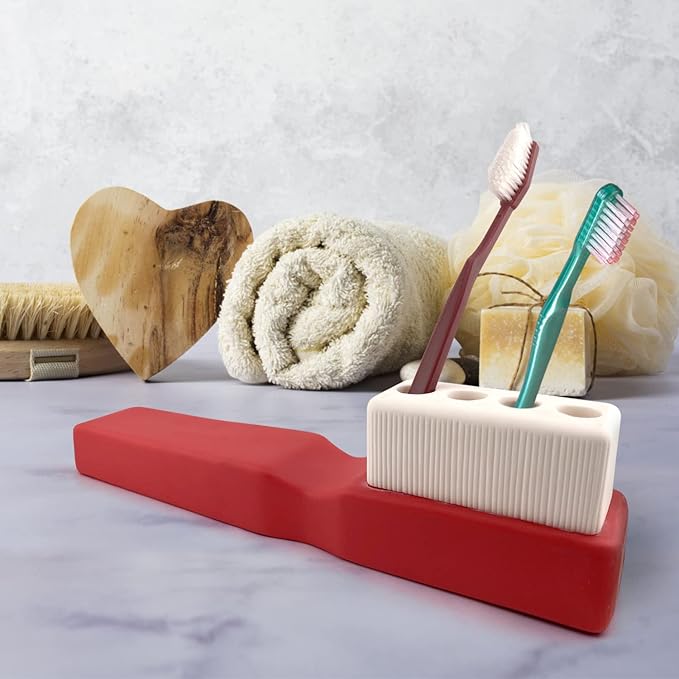 Shatterproof Toothbrush Holder – Fun Giant Toothbrush-Shaped Design for Kids – 4-Slot Stand for Toothbrushes, Pens, or Pencils – Durable PVC with Drainage Hole for Clean & Hygienic Storage