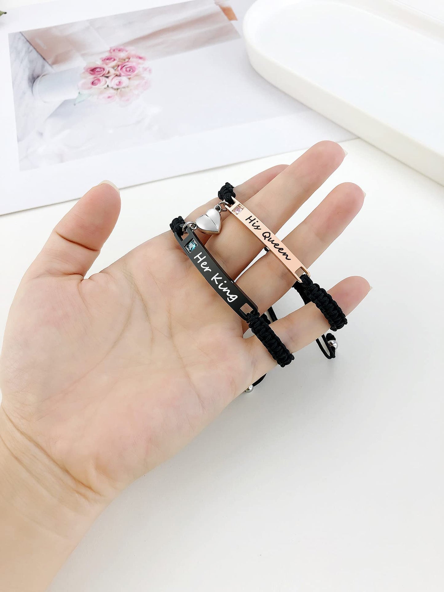 MEALGUET Personalized Couple Bracelet Customized Couple Bracelets Set Mutual Attraction Custom Name Relationship Bracelet Personalized Gift for Men Women, Handmade