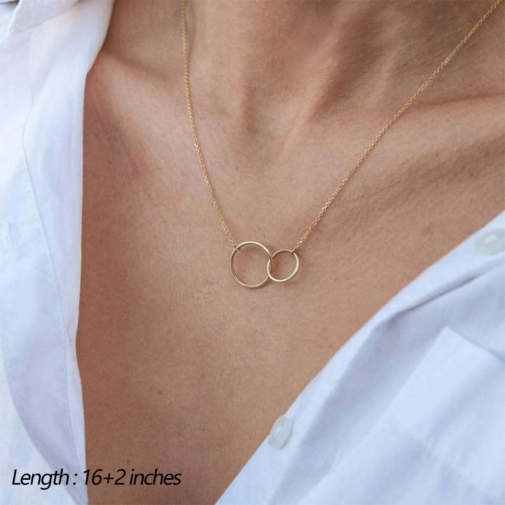 Turandoss Dainty Interlocking Circles Necklace Bar Hammered Disc Necklace Simple Jewelry Layered Choker Necklaces for Women