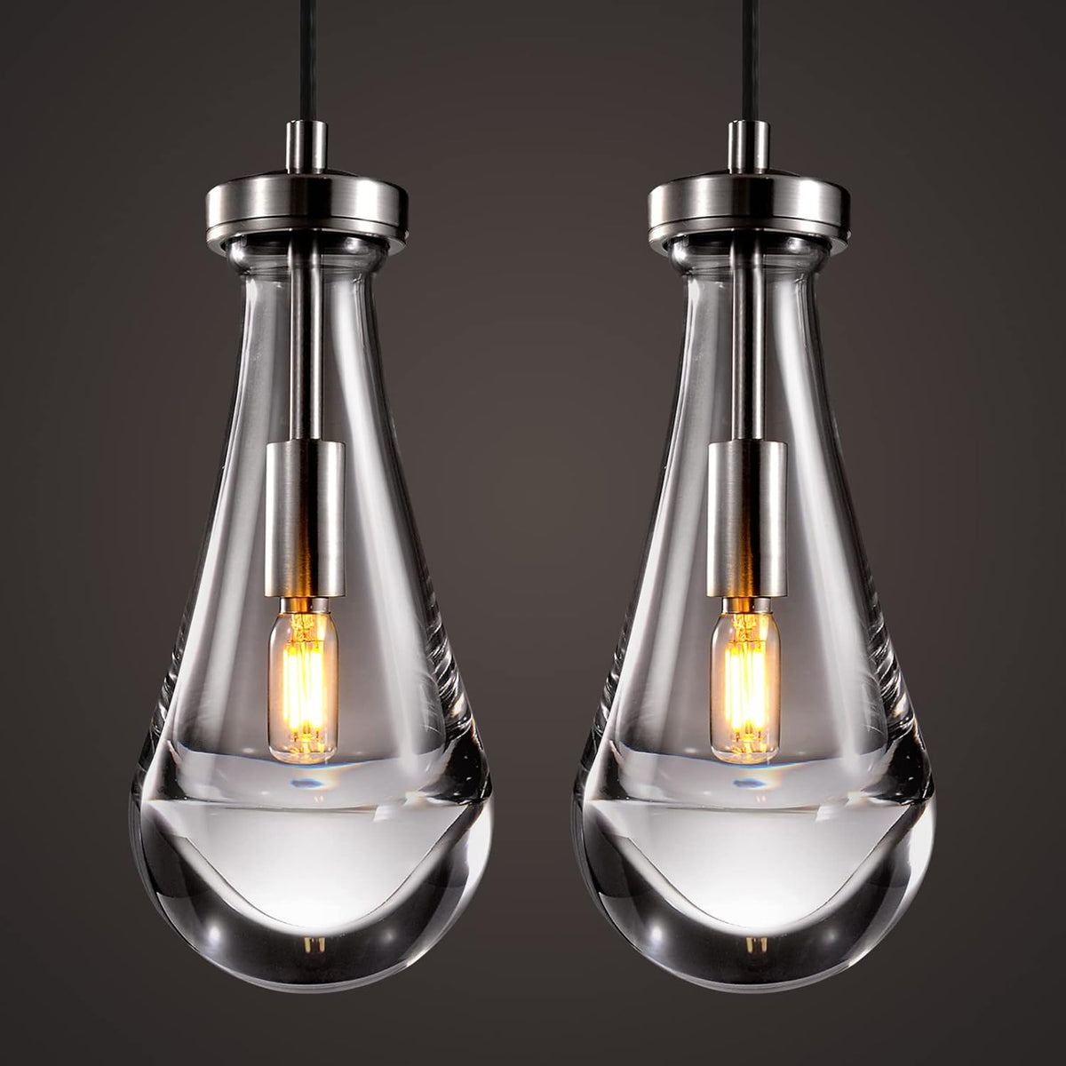 Raindrop Pendant Lights Set of 2, Nickel Pendant Lights Kitchen Island, Brushed Nickel Kitchen Island Light Dining Room Light Fixture, Chandelier for Bedroom Bathroom,Bulb Included