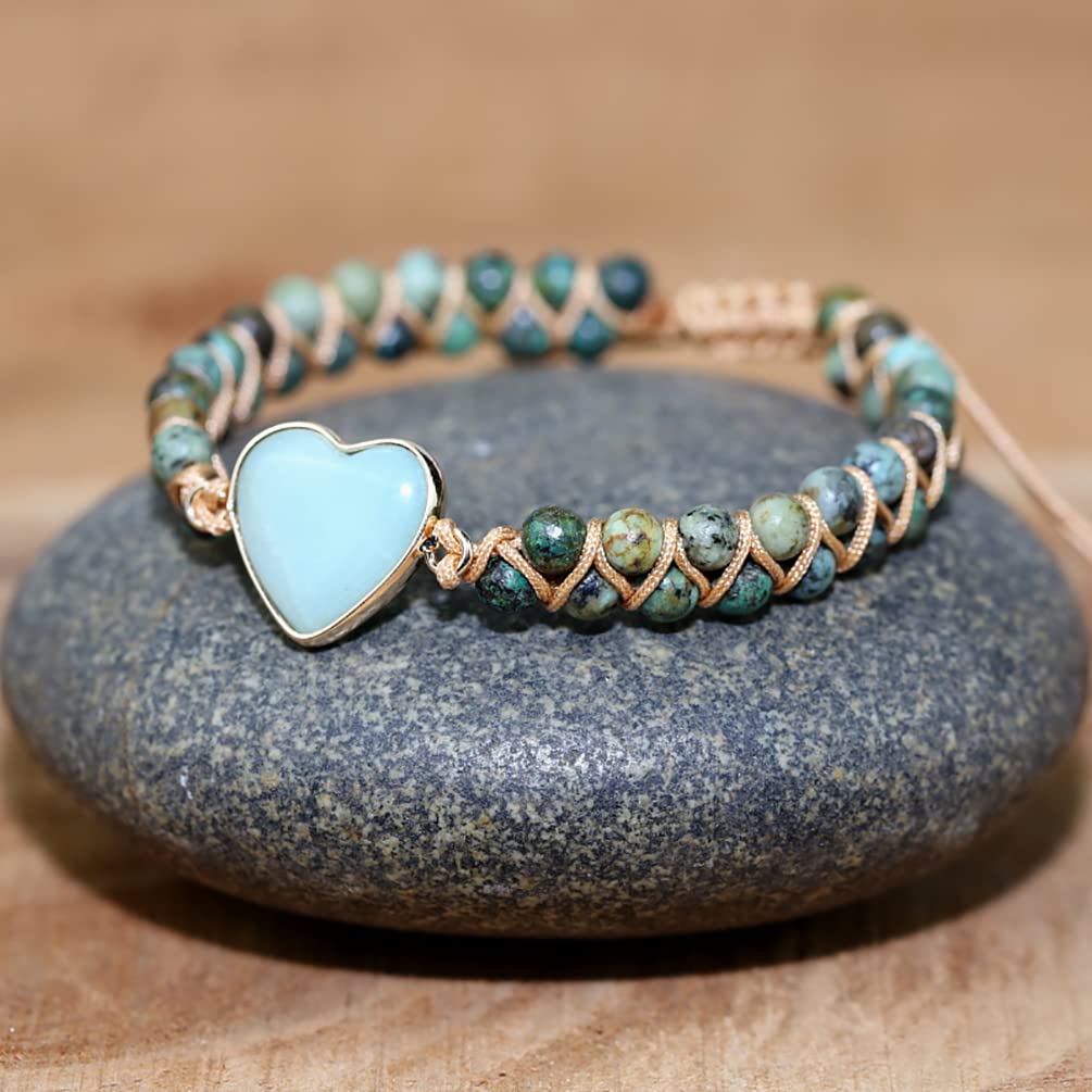 ZOSOJONA Women Wrap Bracelets Boho Natural Stone Jasper Turquoises Strand Bracelet Jewelry Collection (African Turquoise)