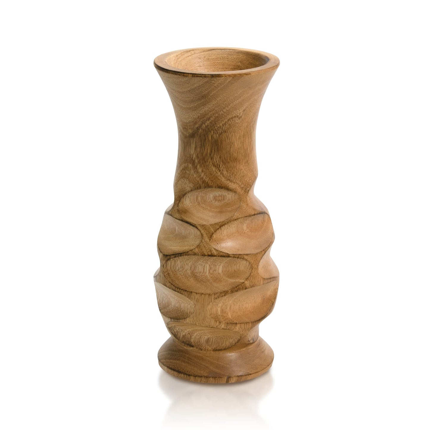 Aeravida Beautifully Carved Natural Mango Tree Wood Rustic Vase | Modern Flower Vase | Mango Tree Wood Kitchen Decor | Handmade Vase | Carved Shaped Vase