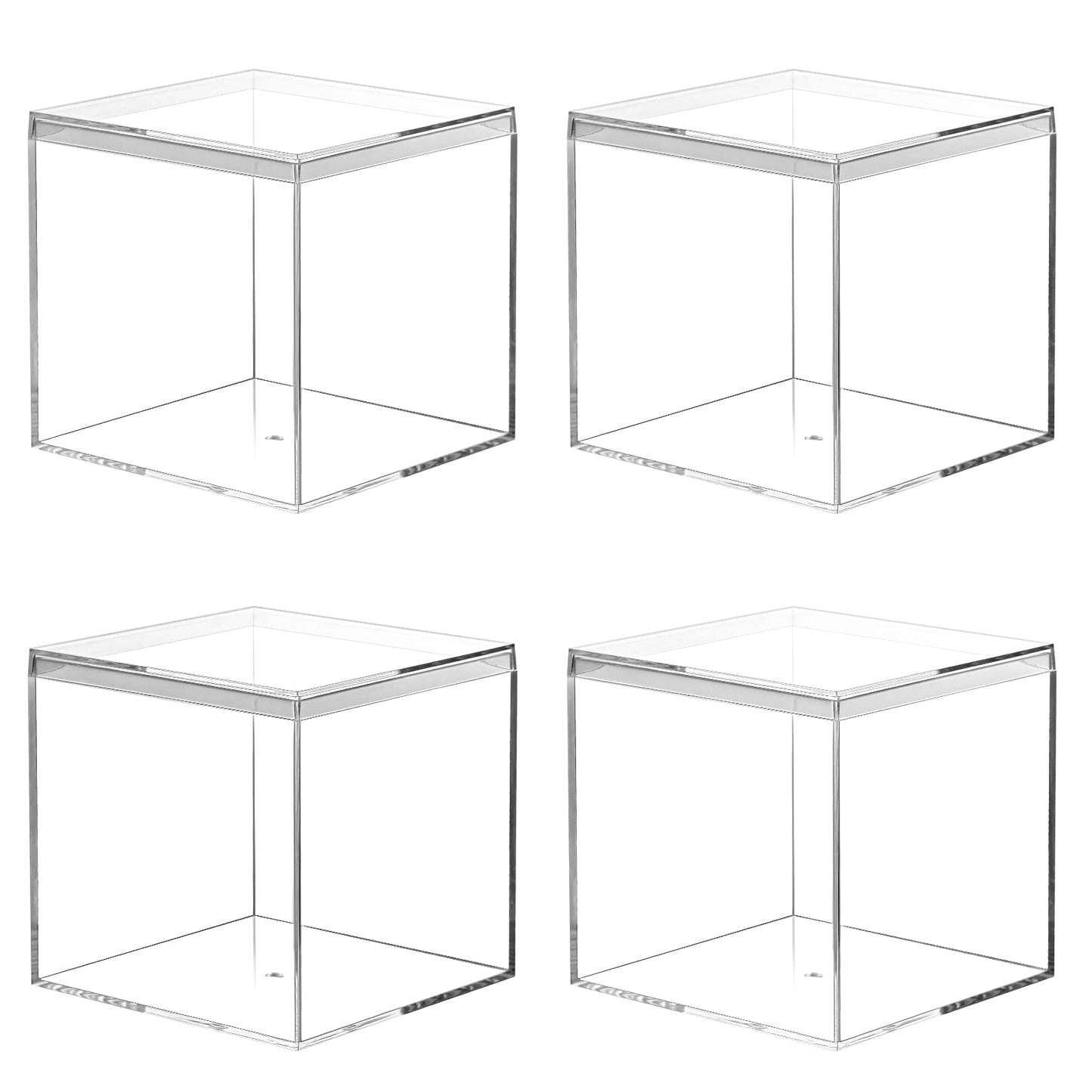 Kamehame Acrylic Boxes for Display 4 Pack Clear Plastic Square Cube, 3.9x3.9x3.9Inch/100x100x100mm Small Acrylic Box with Lid, Candy Pill and Tiny Jewelry Storage Boxes Organize Containers