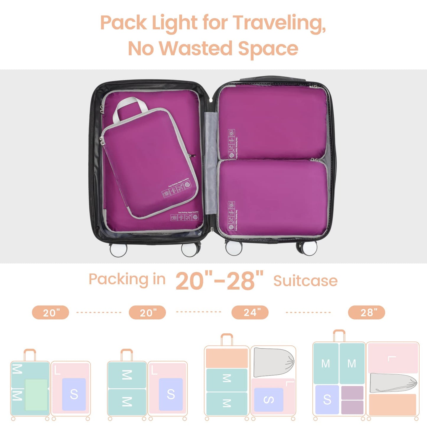 Cambond Compression Packing Cubes for Travel - 4 Pack Lightweight Expandable Luggage Packing Organizers Travel Essentials Accessories Bags Compression Cubes Space Saver for Carry on Suitcases, Purple