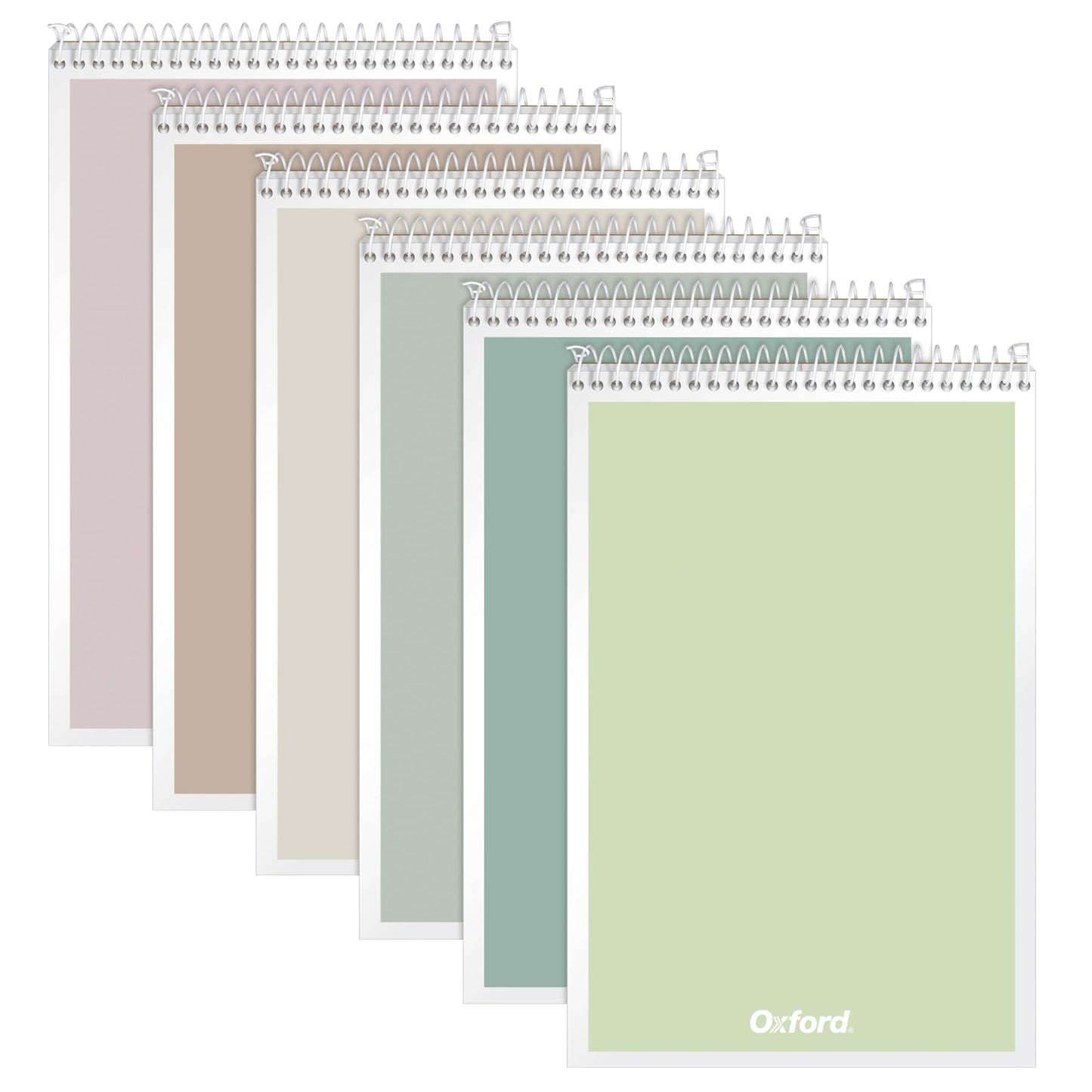 Oxford Steno Spiral Notebooks, Top Bound Steno Pads, 6x9 Inches, Gregg Ruled for Lists, White Paper, Asst. Neutral Covers, 80 Sheets, 6 Pack (1007113)