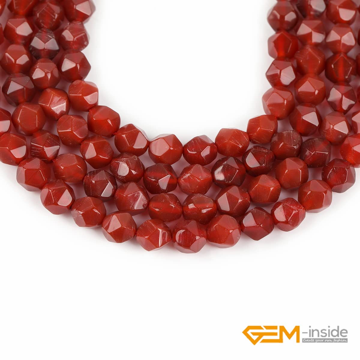 GEM-Inside 8mm Faceted Natural Red Agate Stone Beads for Cambay Jewelry Making Full 15" Strand Power Energy Healing Chakra Stone Beads