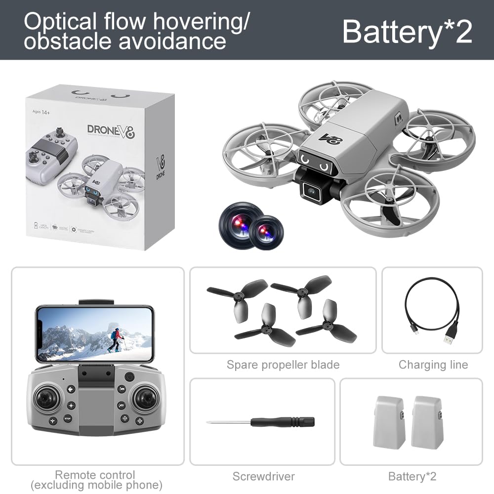 Mini Remote-Control Drone With Camera, A Quadcopter Featuring a Full-Guard Propeller Design to Reduce Collision Risks, With Cool LED “Eye” Lights and Flashing Tail Lights. Obstacle Avoidance, Optical Flow Positioning, 90° Adjustable Camera, Altitude Hold,