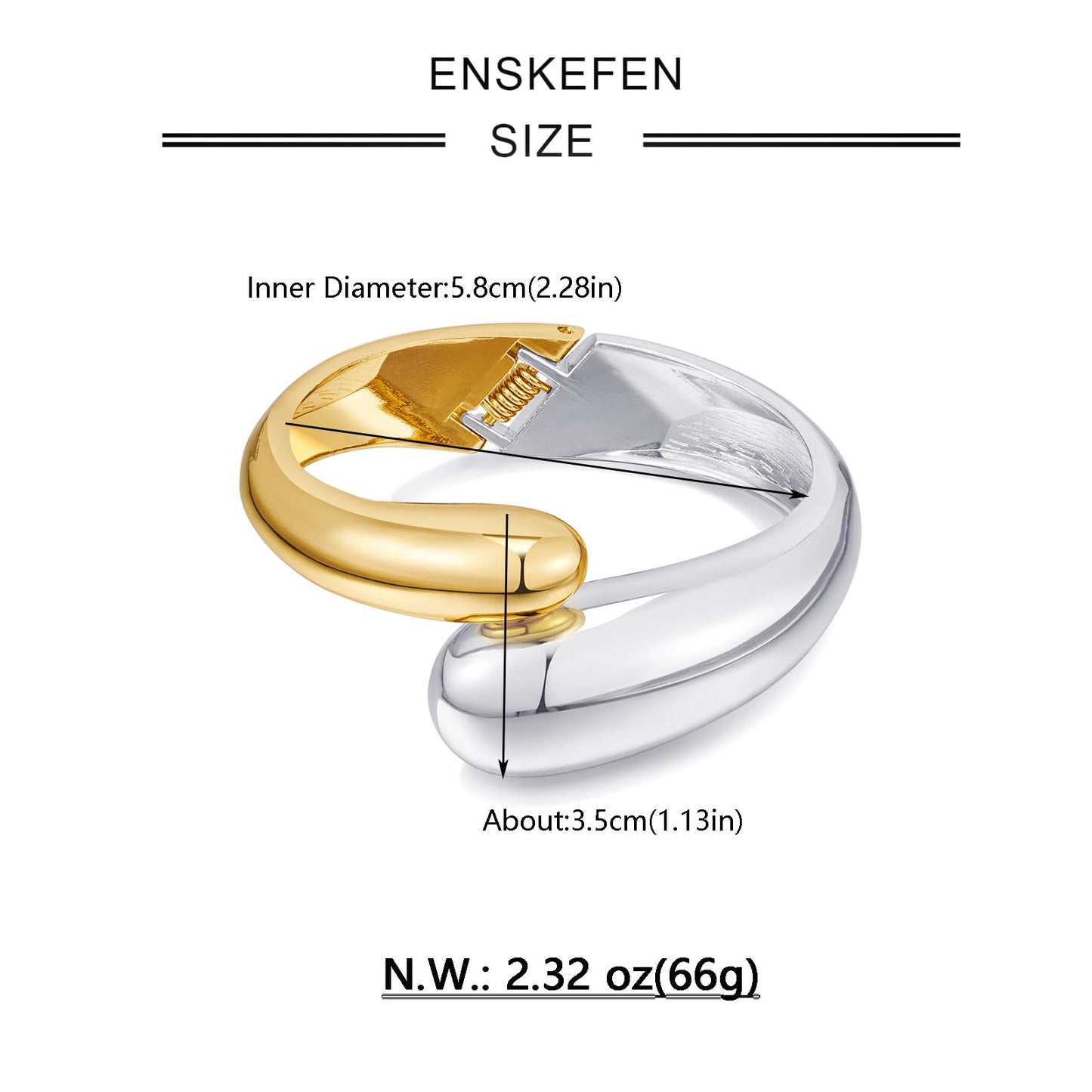 ENSKEFEN Chunky Two-tone Teardrop Cuff Bracelets for Women Thick Silver and Gold Hinged Bypass Bracelets Wide Waterdrop Open Cuff Bangle Bracelet Mixed Metal Arm Cuffs