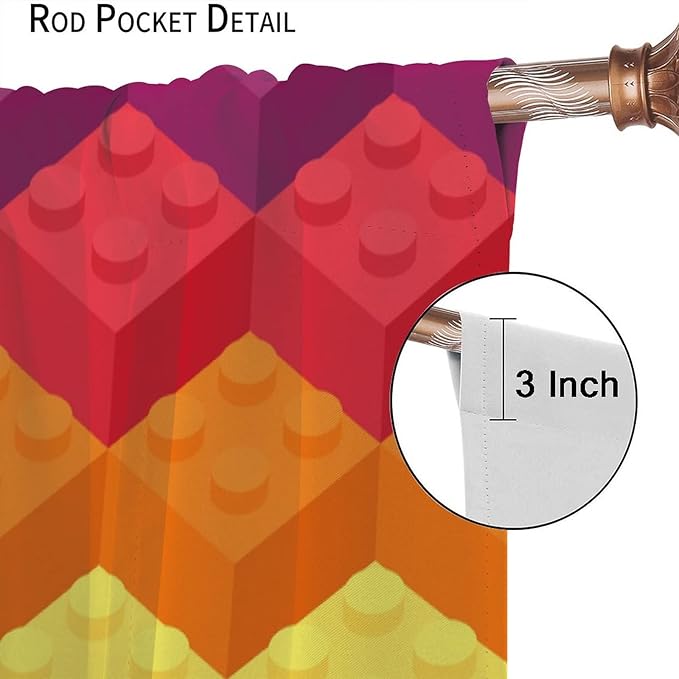 Colorful Building Blocks Cartoon Toy Printed Curtains, Bedroom, Living Room, Architecture, Curtains, Fun Brick 3D Design Curtains, Children's Living Room, Window Treatment Panels 2 Panels 55x63in