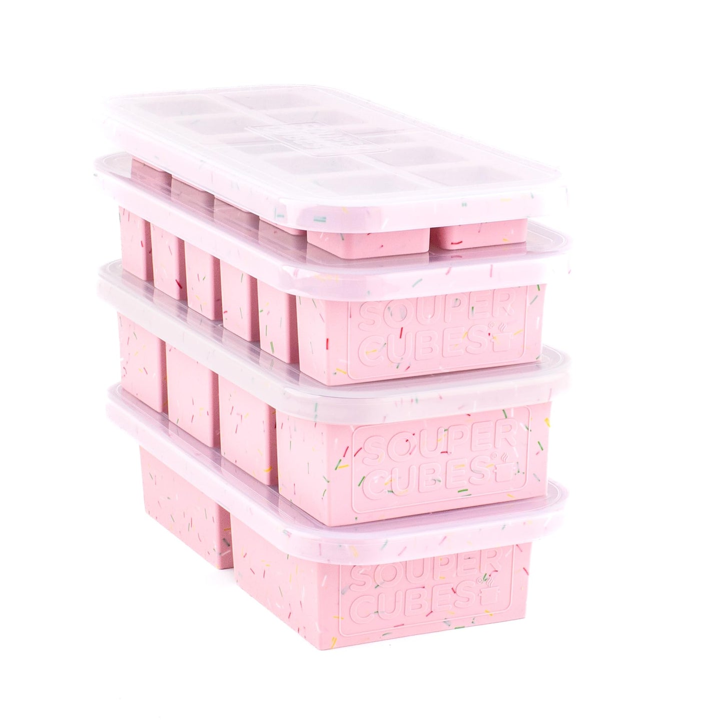 Souper Cubes Silicone Freezer Molds Gift Set with 2 Tbsp, 1/2, 1, and 2 Cup Silicone Freezer Trays With Lids - Meal Prep and Kitchen Essentials Bundle - Cotton Candy