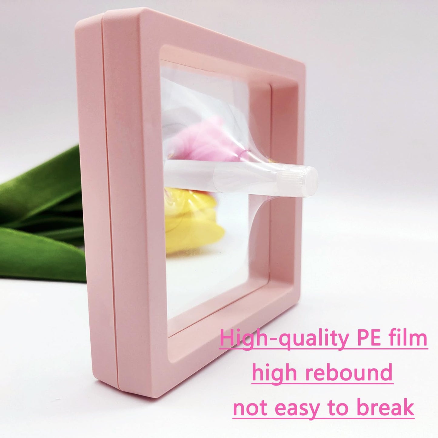 GUXACU Press On Nail Packaging Boxes 3D Floating Press On Nail Storage Box Nail Display Box with 60pcs Double Sided Adhesive Nail Display Tape for Nail Tech (Pink, 4.3 inch)