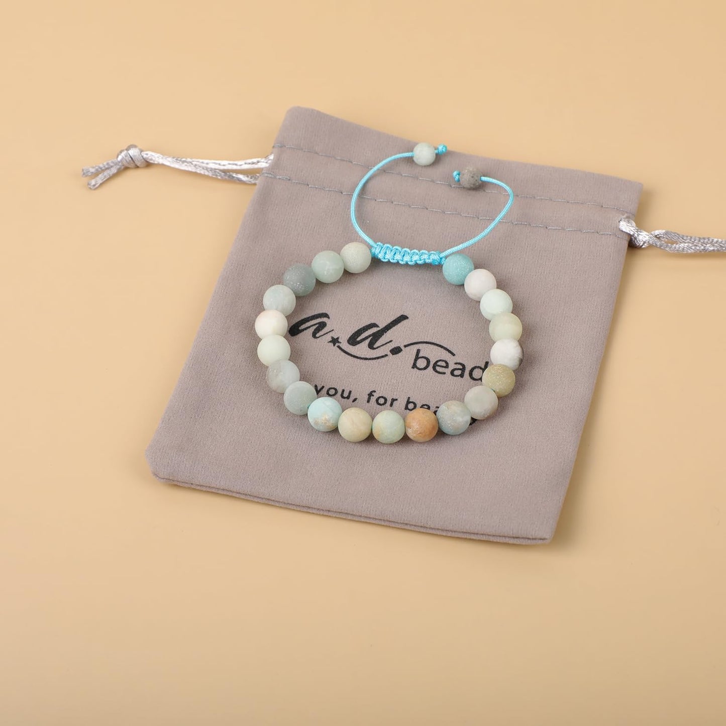 AD Beads Natural 8mm Gemstone Bracelets Healing Power Crystal Macrame Adjustable 7-9 Inch (Matte Multicolor Amazonite)
