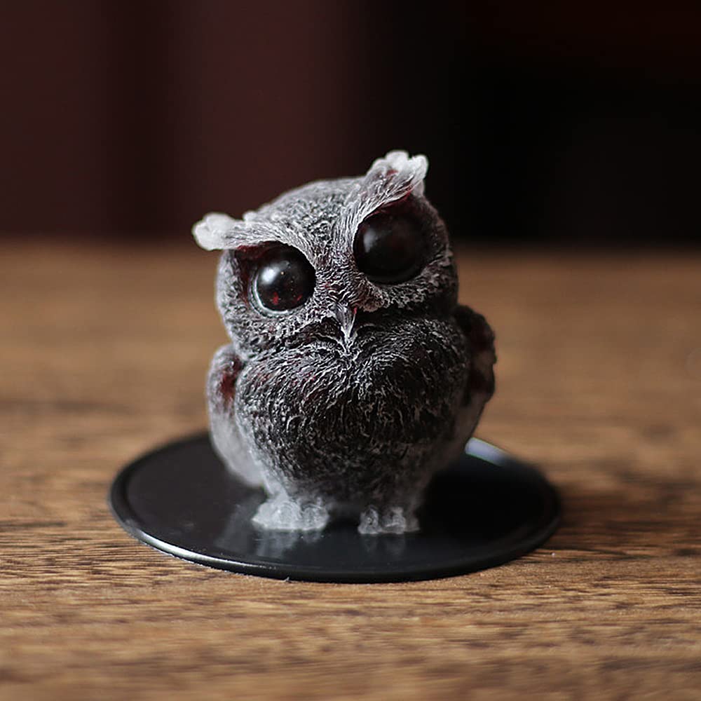 OwMell Owl Statue Tumbled Stone Gemstone Owl Figurine Home Decor Shelf Decor 2.5" - Garnet