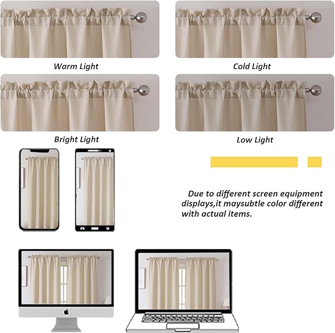 Chyhomenyc Valance for Windows, Faux Linen Slub Textured Small Valance for Kitchen Bathroom Basement, Rod Pocket Short Top Window Curtains for Bedroom, 30Wx14L inch, 2 Piece, Linen Color