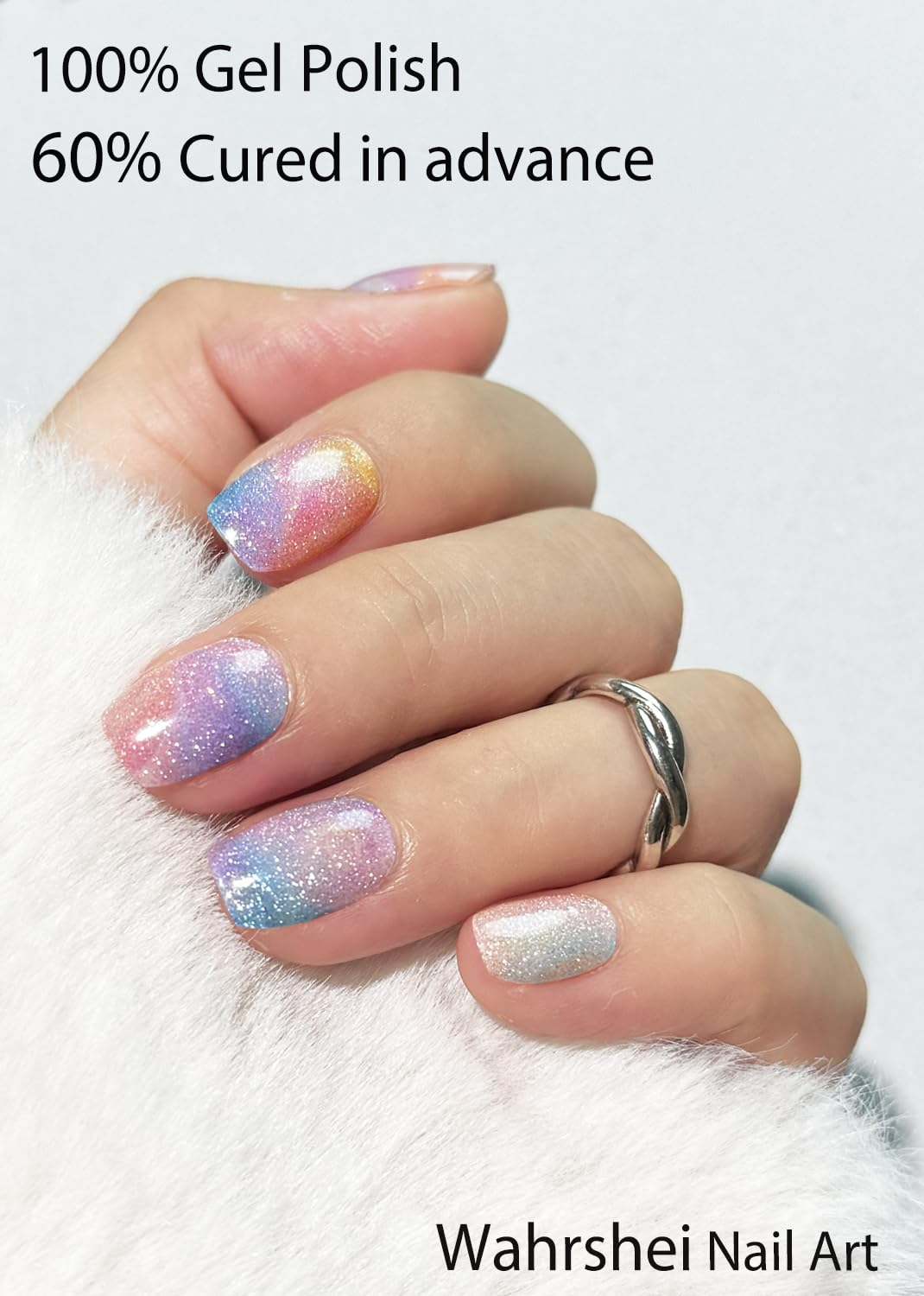 Spring Semi Cured Gel Nail Strips, Spring Rainbow, Colorful Cat Eye 20pcs Adhesive UV Sticker, Wraps for Home Manicure DIY