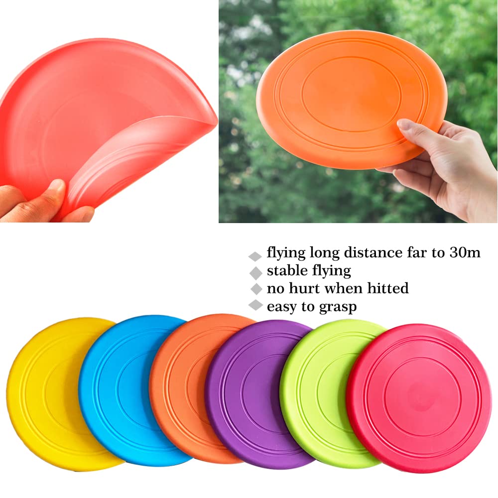SUHEEUS Kids Flying Disc Toy Outdoor Playing Lawn Game Disk Flyer for Kindergarten Teaching Soft Silicone Colorful 6 Pack Bulk Set