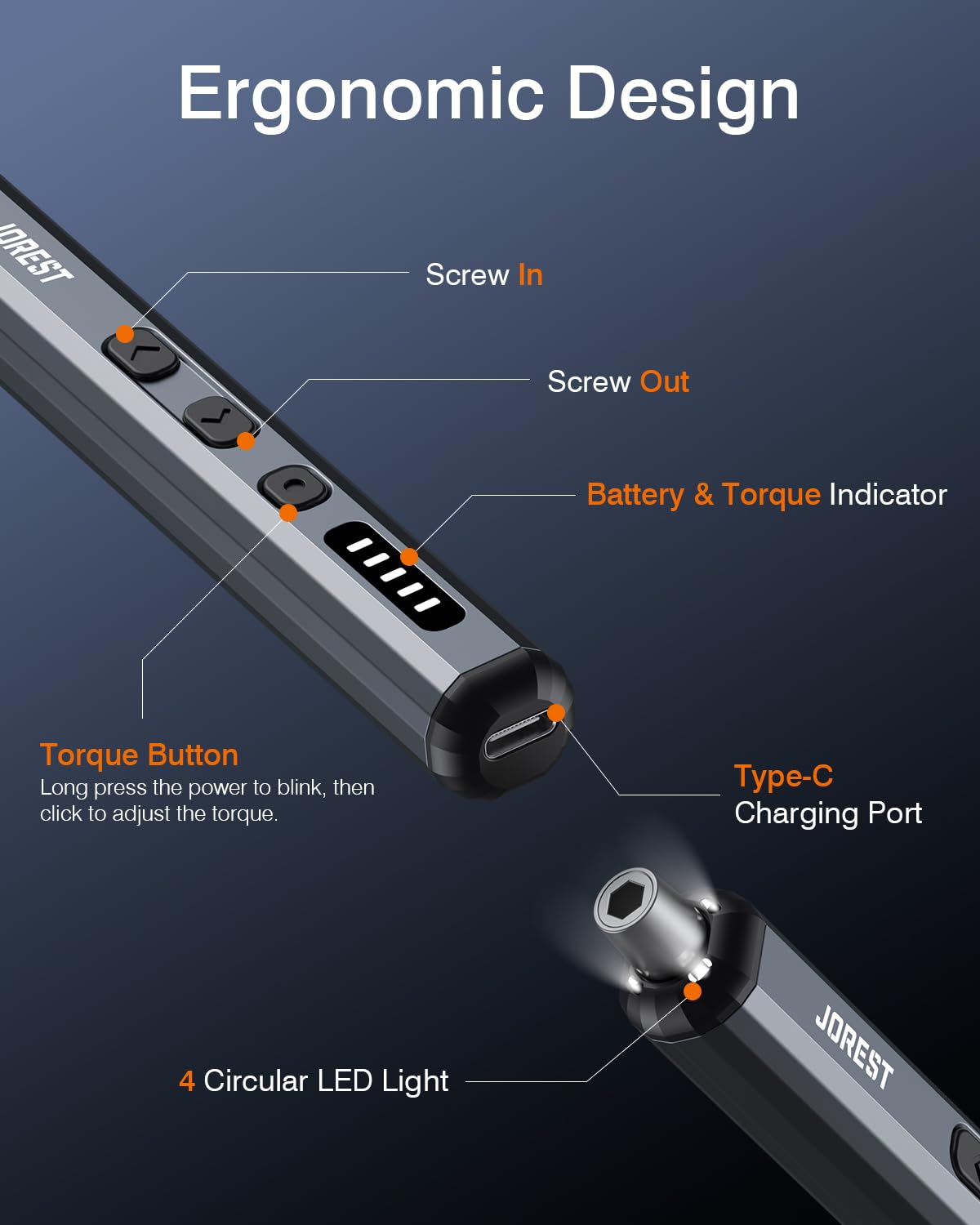 JOREST Mini Electric Screwdriver,Cordless Precision Screwdriver set with 38-in-1 Magnetic Bits, 5 Torque Settings, Repair Tool for iPhones, Laptop, Drone, Game Console, Camera;Birthday Gift for Father
