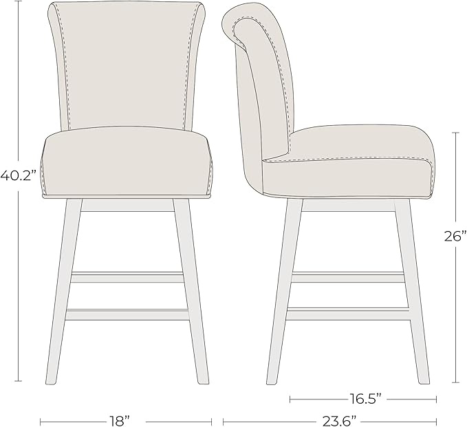 CHITA 26 Inch Counter Height Swivel Bar Stool, FSC Certified Modern Fabric Swivel Barstool Chair with Back, Flint Grey