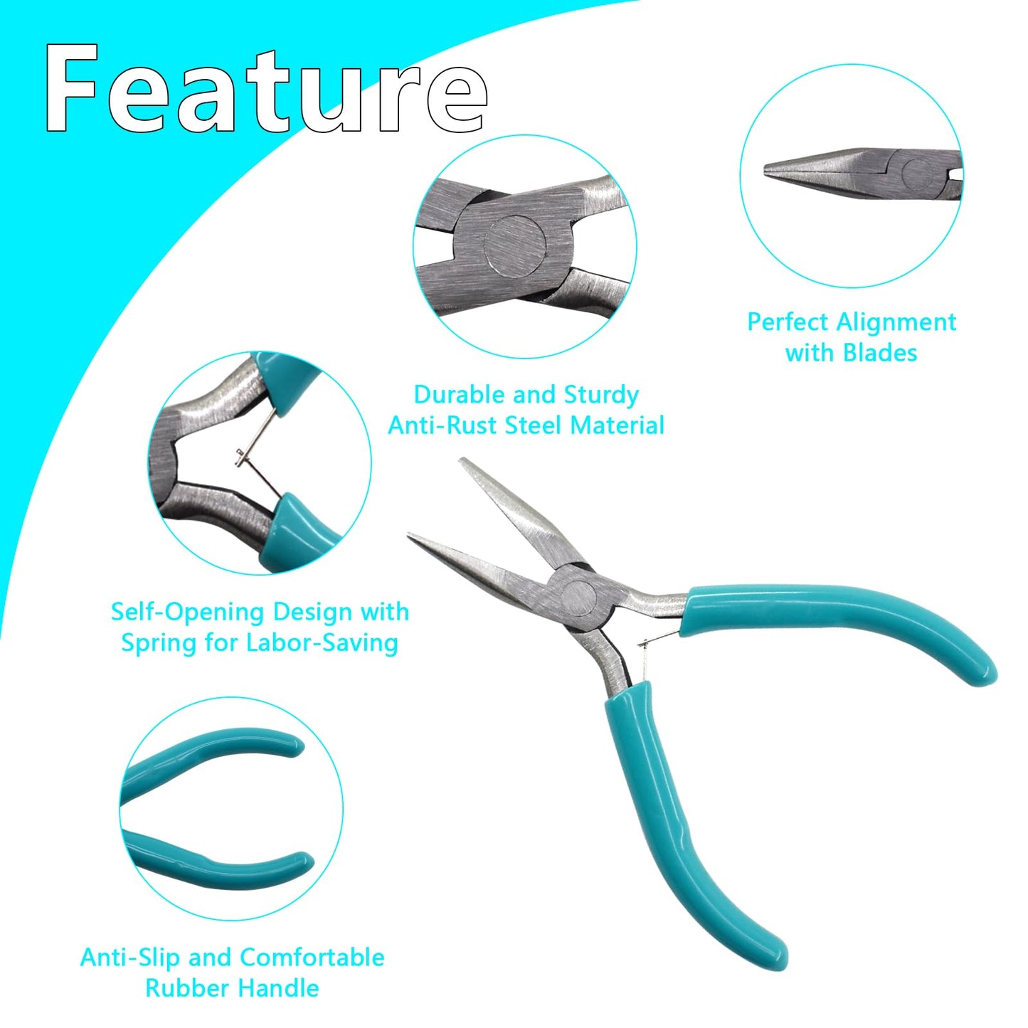 6Pcs Jewelry Pliers Making Tools Kit for Necklace, Bracelet, Earrings or Repairing, Include Wire Cutters, Nose, Crimping, Bent Nose Pliers, End Nippers for Beading Craft