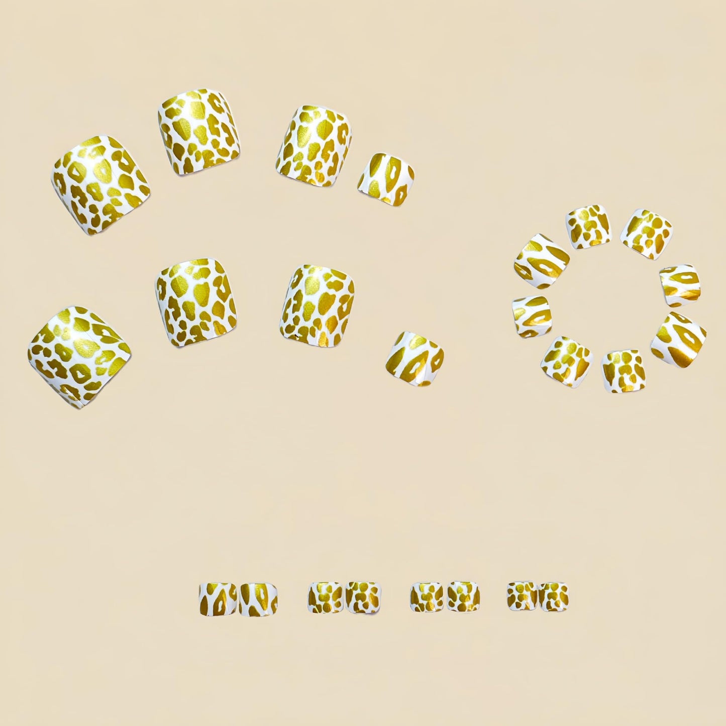 Gold Press on Toenails Short Square Fake Toe Nails with Golden Leopard Print Designs Acrylic False Toenails Glossy Summer Toenail Press on Nails Artificial Toenails for Coquette Women 24Pcs