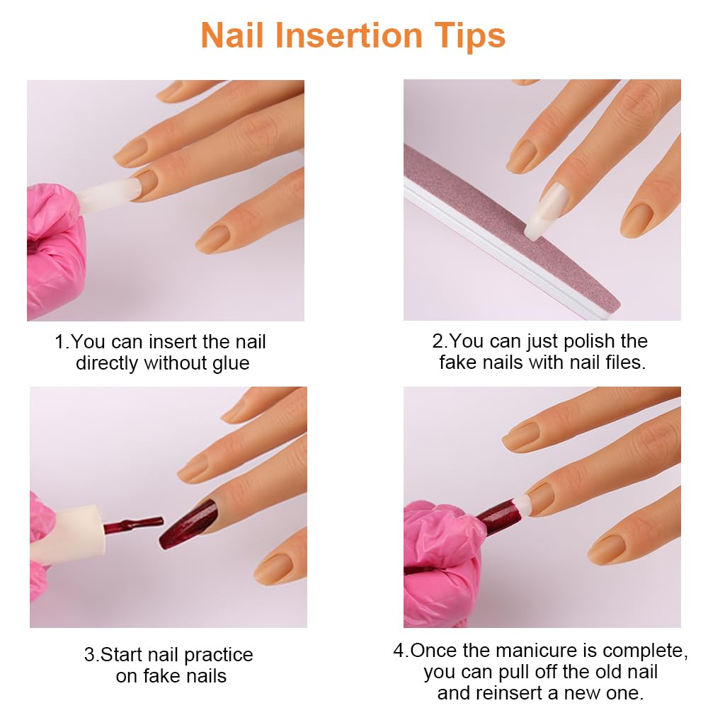 Practice Hand for Acrylic Nails with Stand Bracket, Silicone Fake Hands to Practice Fake Nails Mannequin Hand for Nails Practice and Nail Art Single Right Hand Color 3#