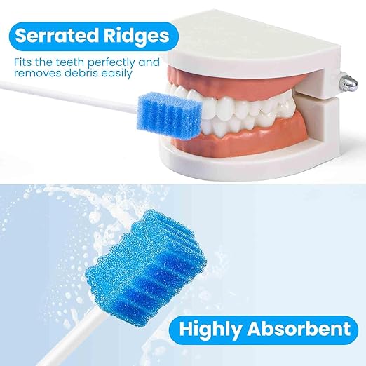 Oral Swabs Disposable 200 Count – Longer Handle Medical-Grade Sponge Mouth Swabsticks, Individually Wrapped - Latex-Free, Non-Abrasive Oral Sponge Swabs for Elderly, Home & Hospital Use (Blue)