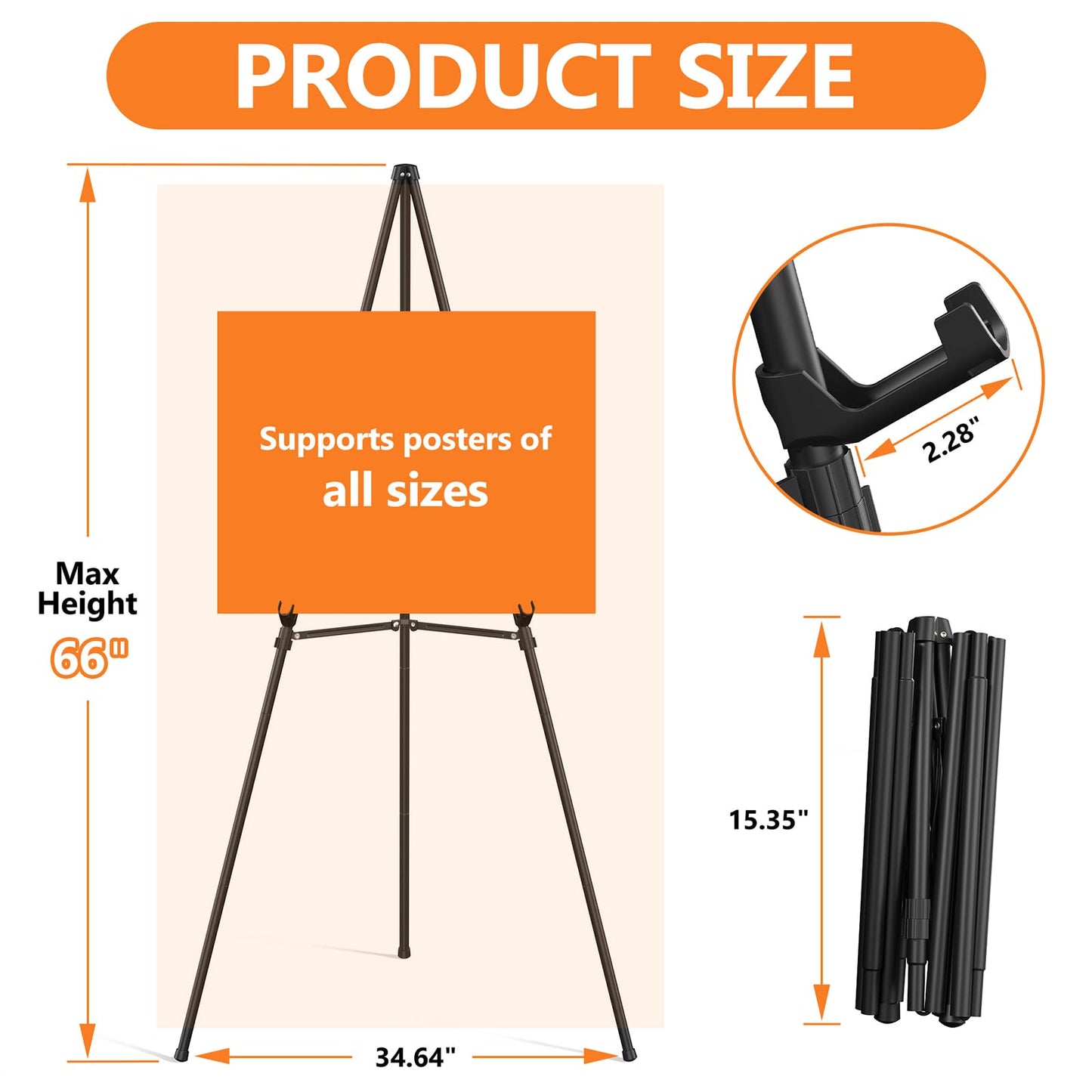 Easel Stand for Sign Portable,66" Art Easel Stand for Painting, Adjustable Metal Easels for Display,Wedding Signs, Posters-Black(2 Pack)