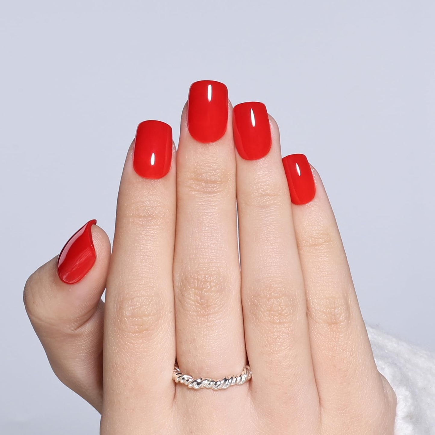 Red Press On Nails - Classic Red Short Square Fake Nails, Square Press On Nails Reusable Stick On Nails in 15 Sizes, 30pcs False Nail Kit for Women & Girls (ClassicRed)