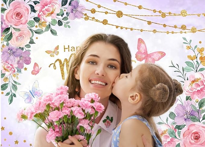 CYLYH 7x5ft Happy Mother's Day Backdrops Pink Carnation Background Mother's Day Party Decorations Banner Photo Studio Props D893