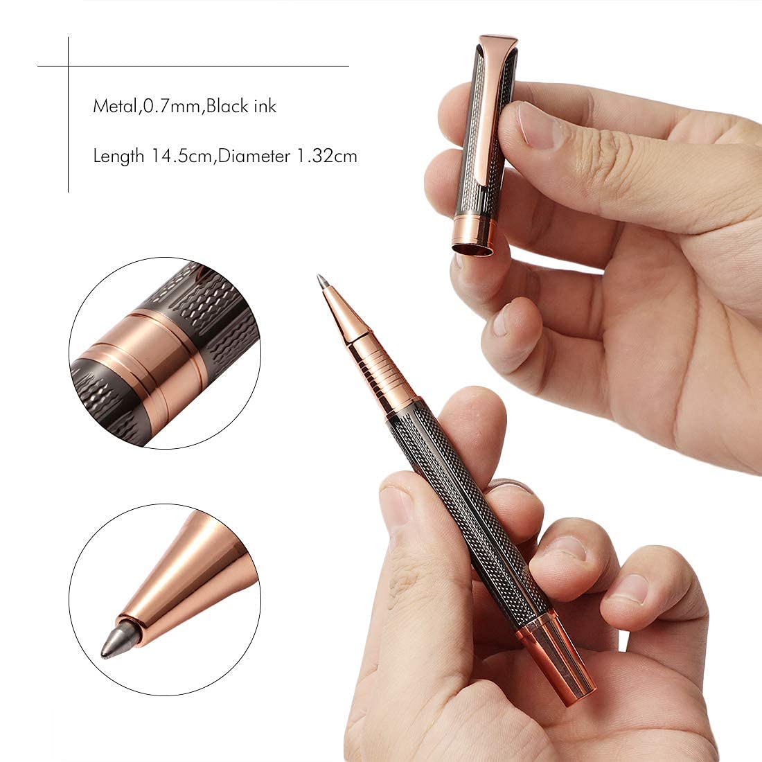 SHALORY Ballpoint and Rollerball Pen Set, Stylish Line Engraved Metal Pen Elegant Smooth Writing Gift Pen (2 Pens with 2 Extra Refills)