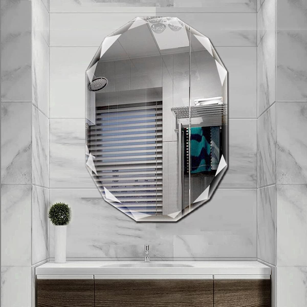 Single Beveled Edge Frameless Wall Mount Bathroom Vanity Mirror, 30” X 36”