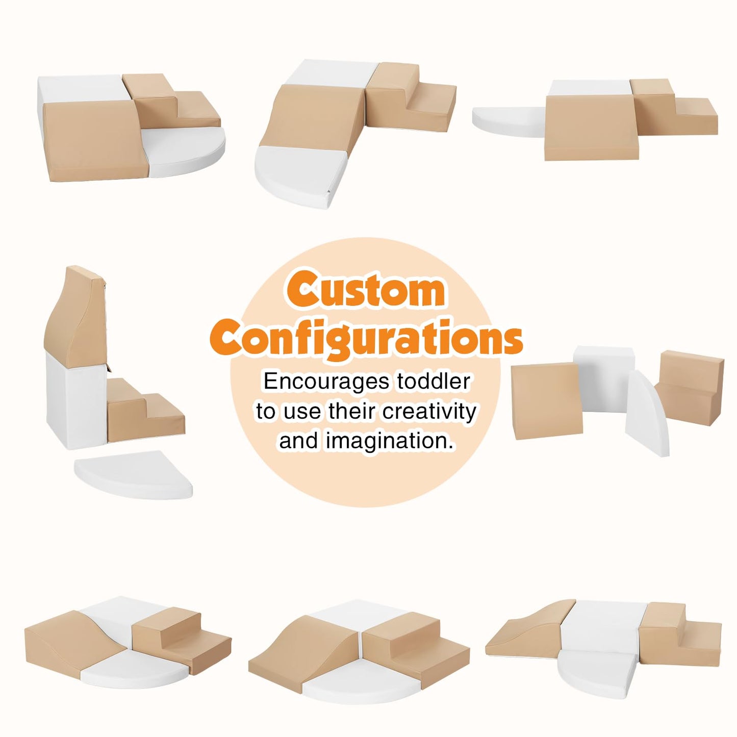 TODIBY 4-Piece Soft PU Leather Toddlers Climbing Toys, Baby Foam Climbing Blocks for Toddlers 3, Foam Play Gym Climbing Structures, Indoor Climb and Crawl Activity Play Set (White and Coffee)