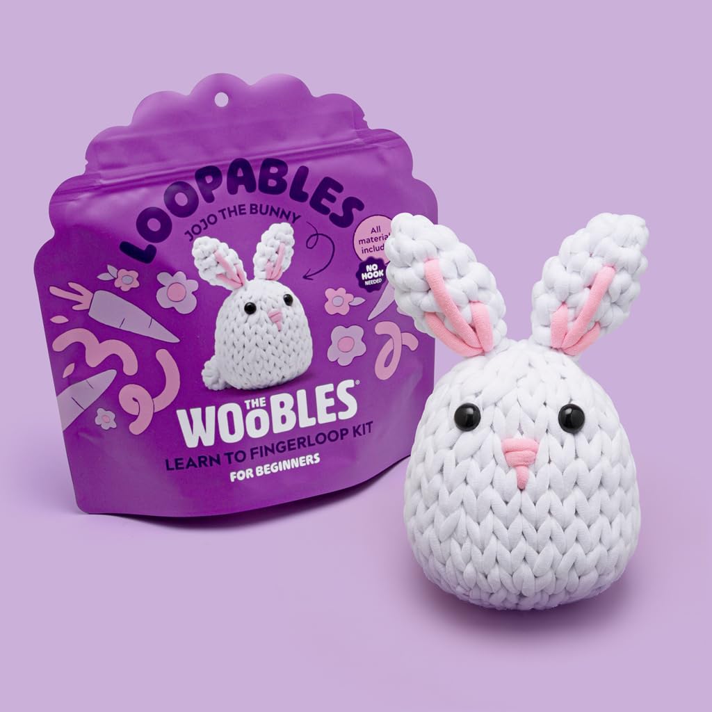 The Woobles Crochet Kit for Beginners with Easy Peasy Loopable Yarn, As Seen on Shark Tank - Easy Arts and Crafts Knitting & Crochet Animals Kit with Step-by-Step Video Tutorials (JoJo the Bunny)