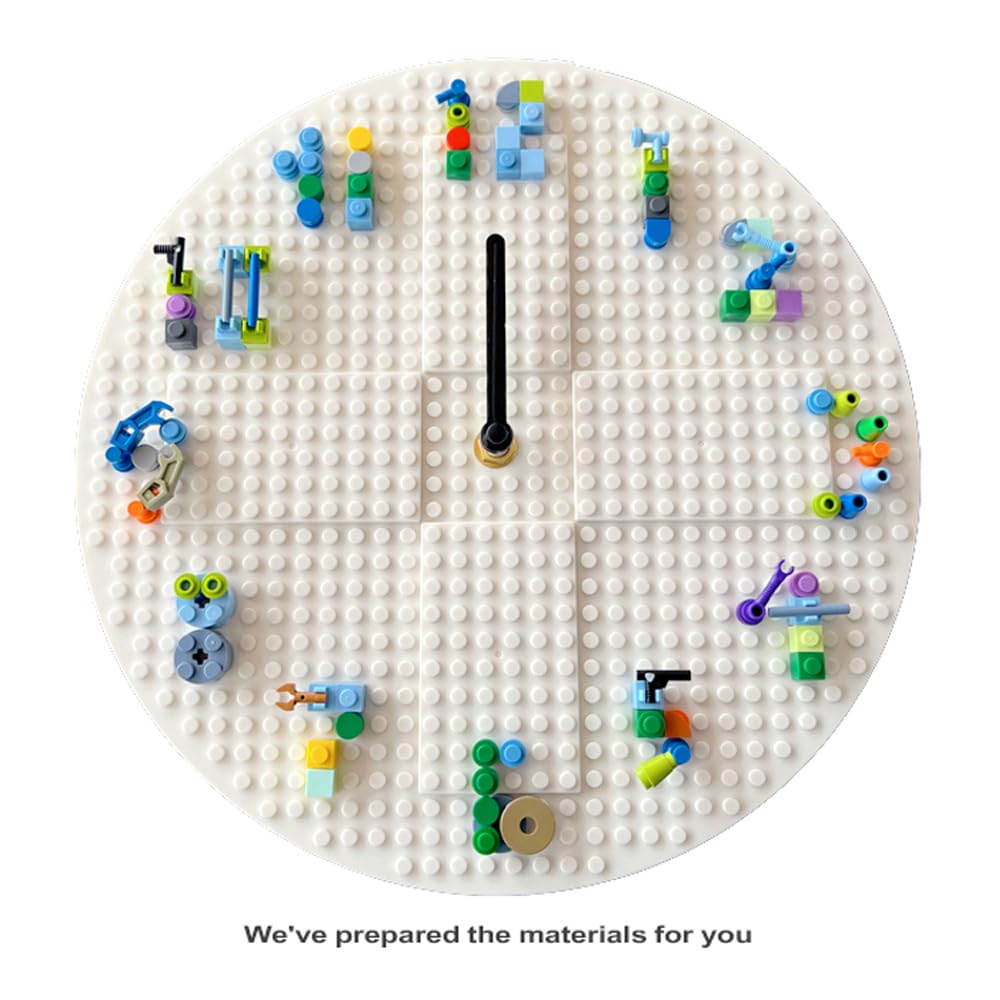 lycnufrewolf Kids' Wall Clocks, Kids' Room Decorations,DIY Building Block Clock, Wall Decor for Game Rooms and Children's Bedrooms, Creative, Cool & Cute Style, Boys' Birthday Gifts (White Frame)