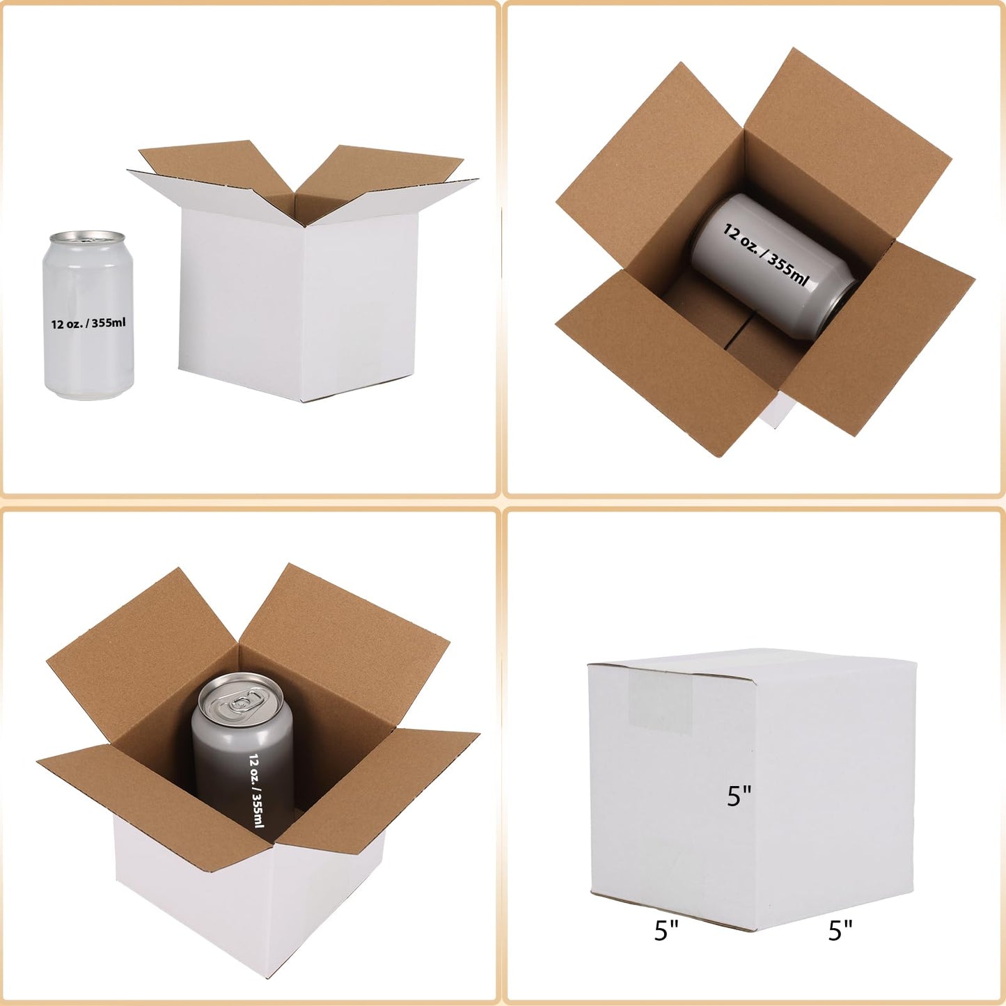 Calenzana 5x5x5 Inches Shipping Boxes Set of 50, White Corrugated Cardboard Box for Packing Mailing Small Business