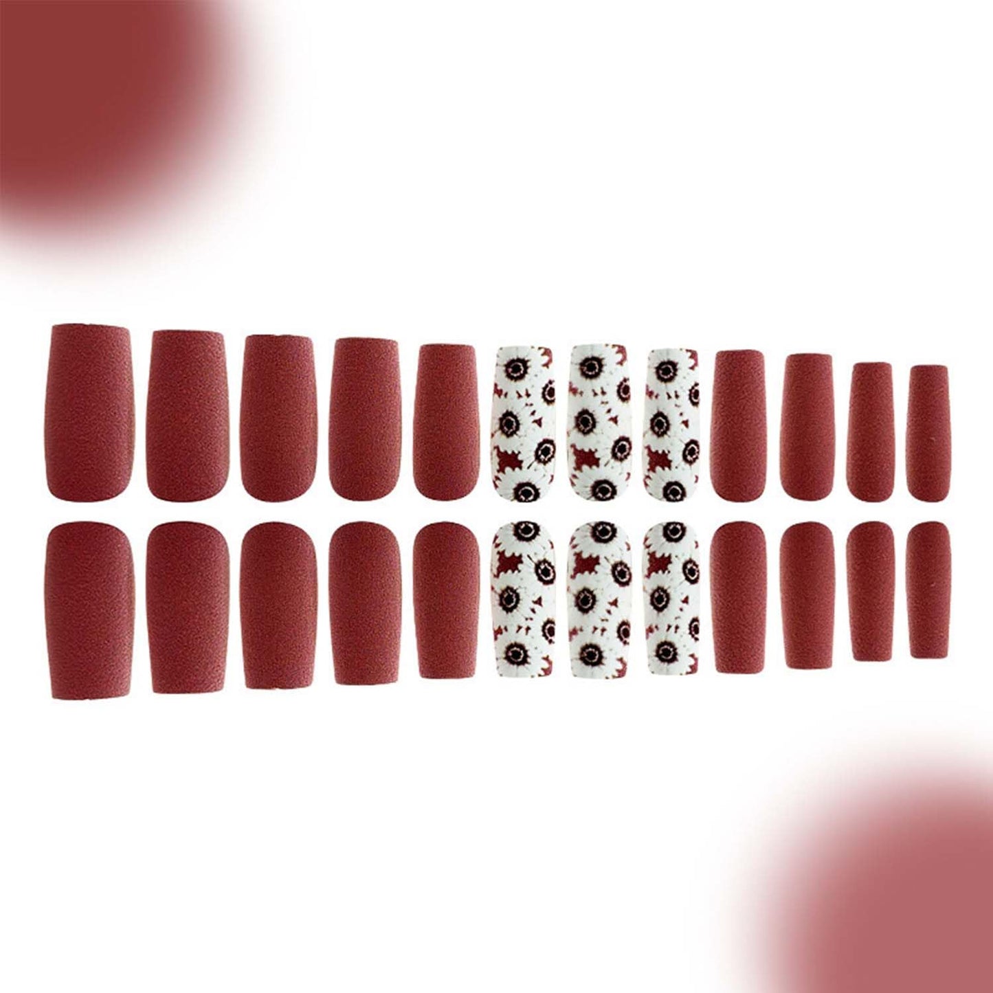 Spring Press On Nails Square Press On Nails Medium False Nails With Flower Design Red Acrylic Full Cover Artificial Matte Glue On Nail Floral Stick On Nail For Women Manicure 24pcs