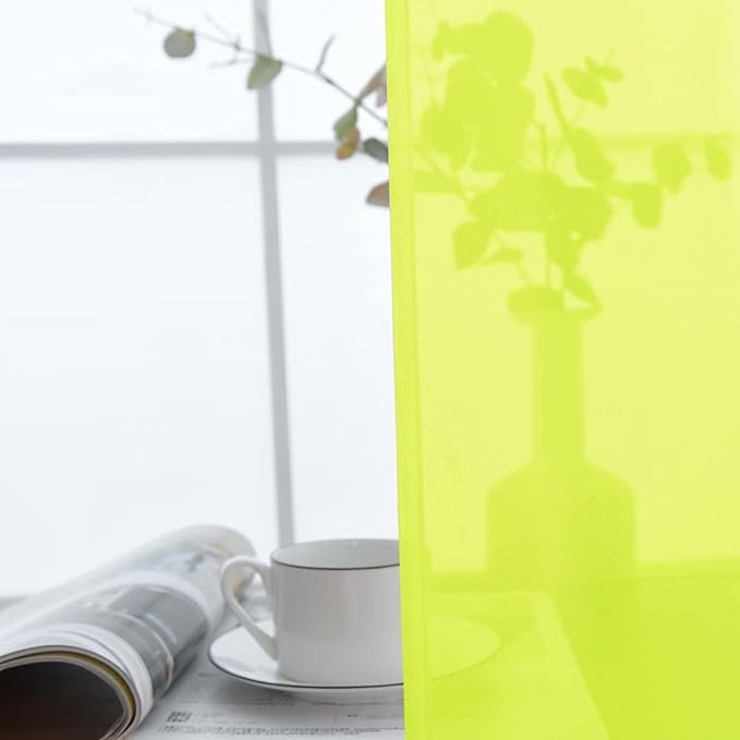 SpaceDresser Basic Rod Pocket Sheer Voile Window Curtain Panels Chartreuse 1 Pair 2 Panels 52 Width 84 Inch Long for Kitchen Bedroom Children Living Room Yard（Chartreuse, 52W x 84L）