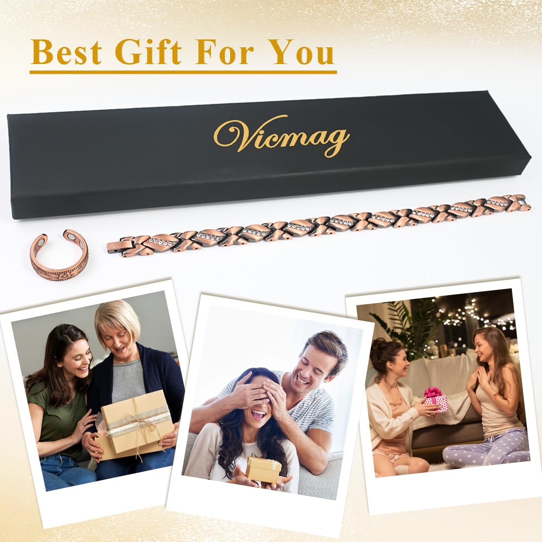 Vicmag Copper Bracelet for Women Ultra Strength Magnetic Bracelets with Effective Magnets 99.9% Pure Copper Jewelry Present with Adjustment Tool
