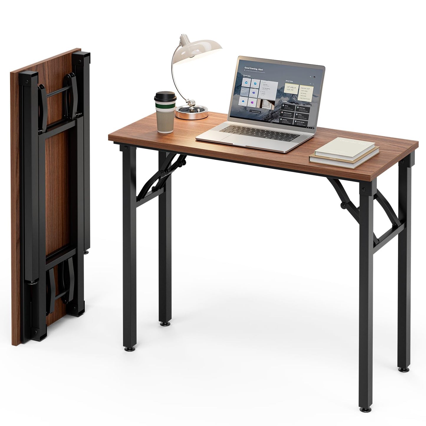 Frylr Small Folding Computer Desk – Portable 35.8 Inch Foldable Laptop Table, No-Assembly, Collapsible and Compact for Easy Storage, Lightweight for Small Spaces, Craft and Study Use, Dark Walnut