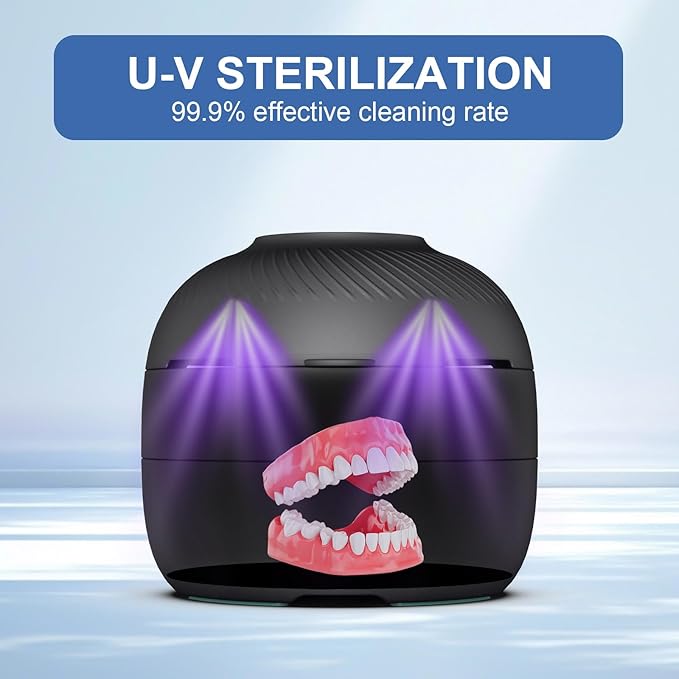 All-in-One Denture & Retainer Case with Soaking, Freshening, Sanitization and Storage Functions – Complete Clean Care Solution for Dentures, Mouth Guards, Night Guards and Retainers