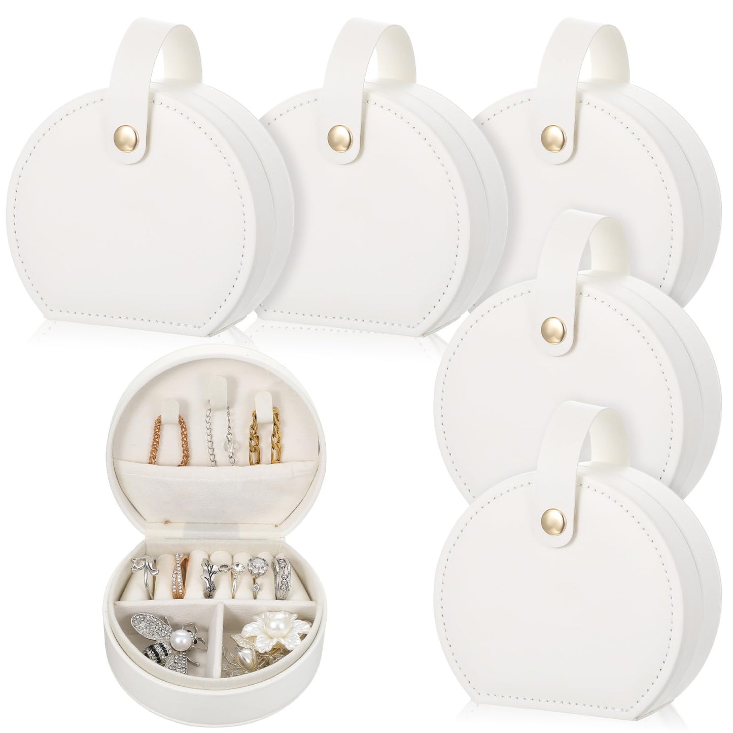 Kifmurase 6Pcs Travel Jewelry Case, Mini Leather Bridesmaid Jewelry Gift Box, Bulk Small Earring Storage Organizer, Elegant Half-Moon Design Box, Personalized Gifts for Women