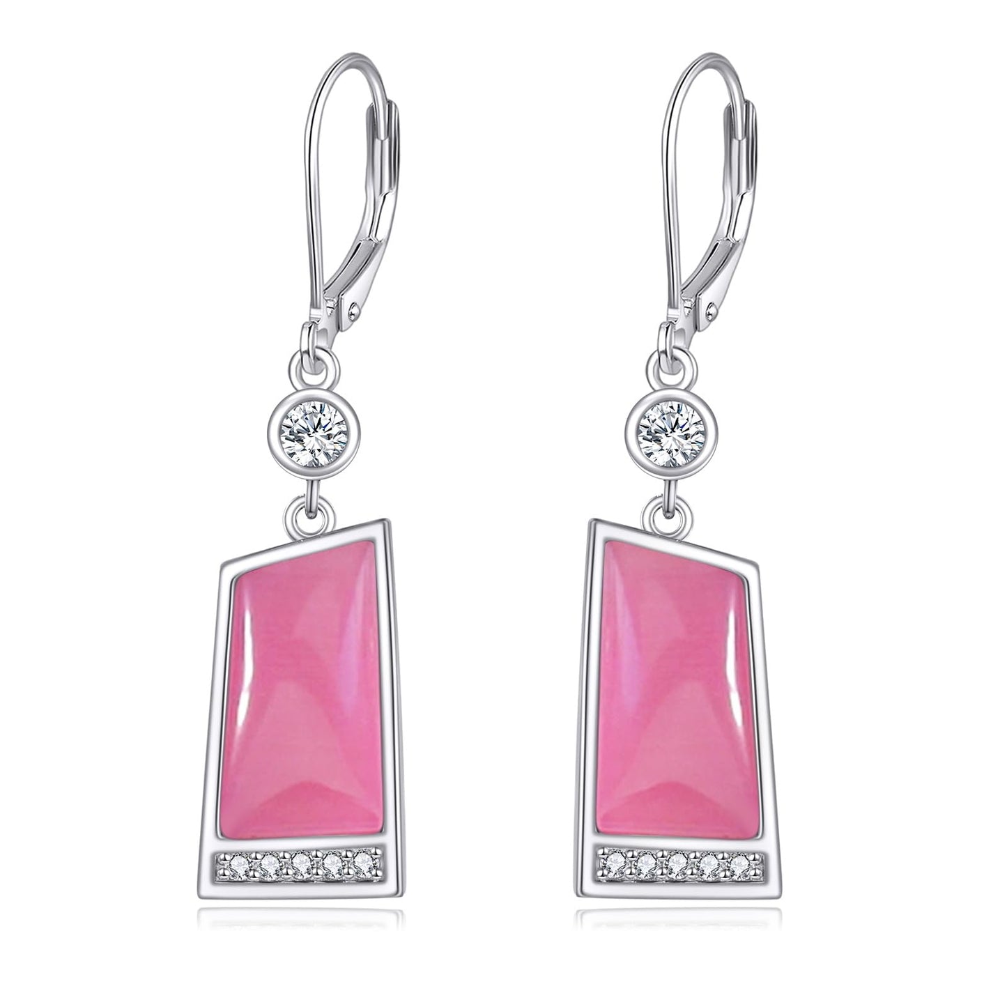 Pink Earrings Sterling Silver Pink Drop Earrings Geometry Leverback Dangle Earrings Jewelry Christmas Gifts for Women