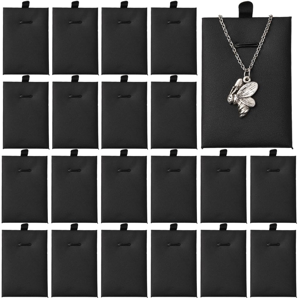 SOFPLATE 24Pcs 3.3 x 2.1 Inch Velvet Jewelry Cards Necklace Display Cards Black PU Leather Rectangle Sponge Insert Stackable Organizer Tray Pads Holder for Selling Showing Necklaces Bracelets Jewelry