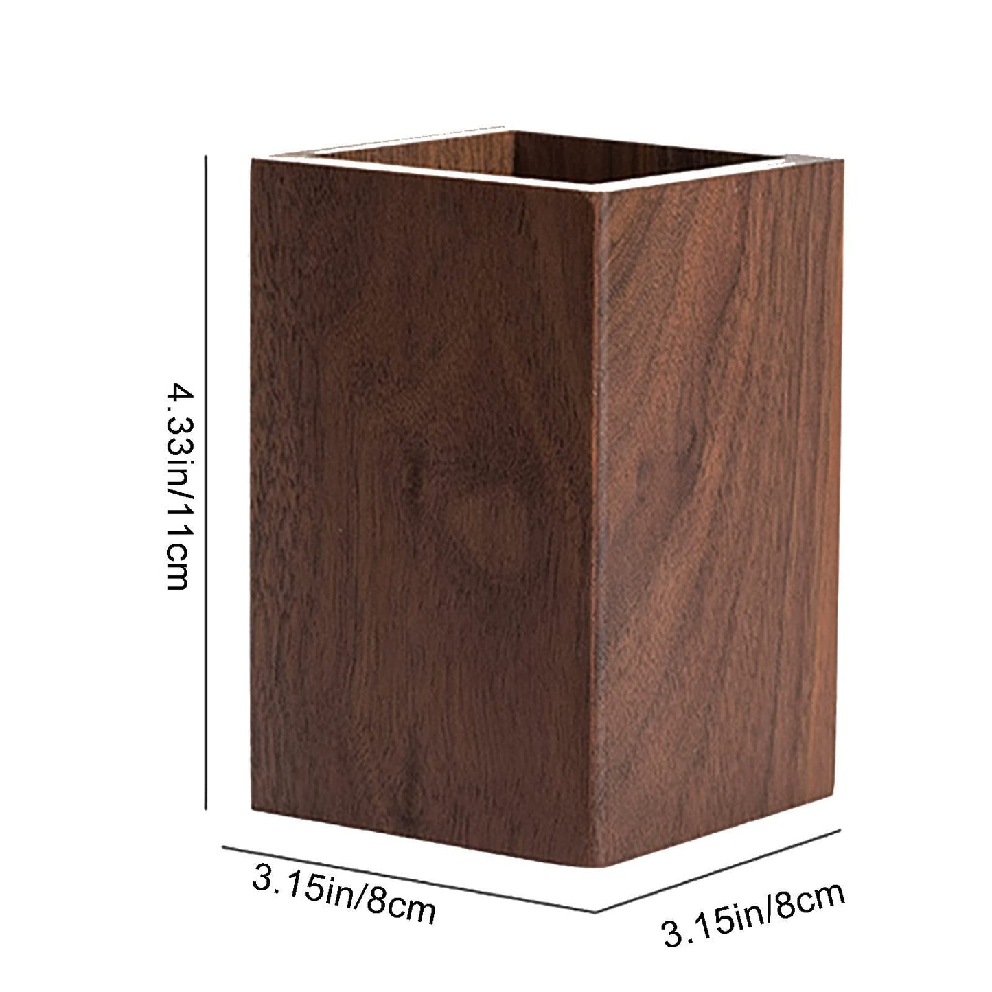 Soseelnee Black Walnut Wooden Pencil Box, Multiple-Use Desk Writing Stationary Organizer Wood Pen Holder Cups Office School Supplies Storage (Square Shape)