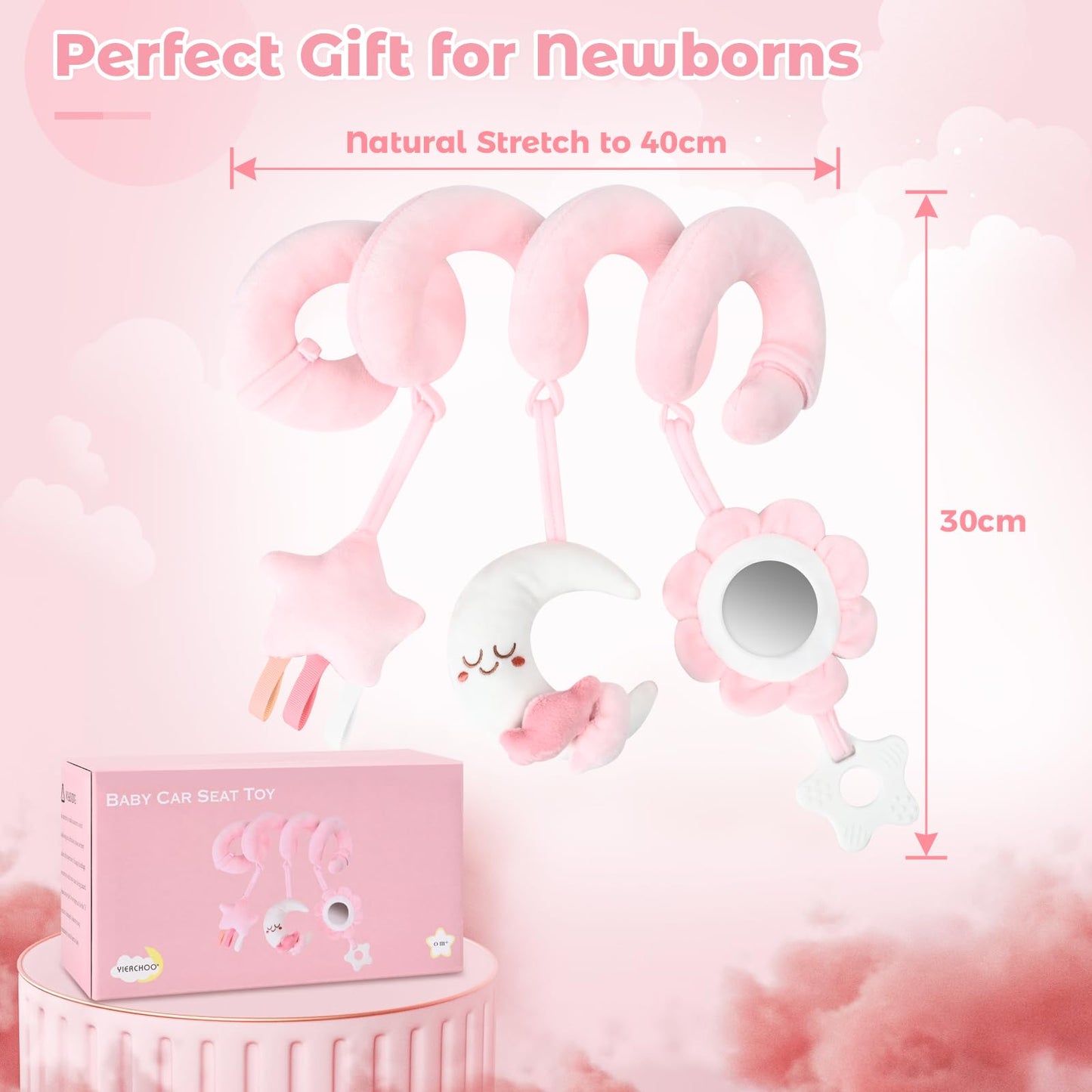 Yierchoo Baby Mobile for Crib with 12 Lullabies Digital Musical Box, Spiral Car Seat & Stroller Activity Toy, Pink Design for Nursey Decor