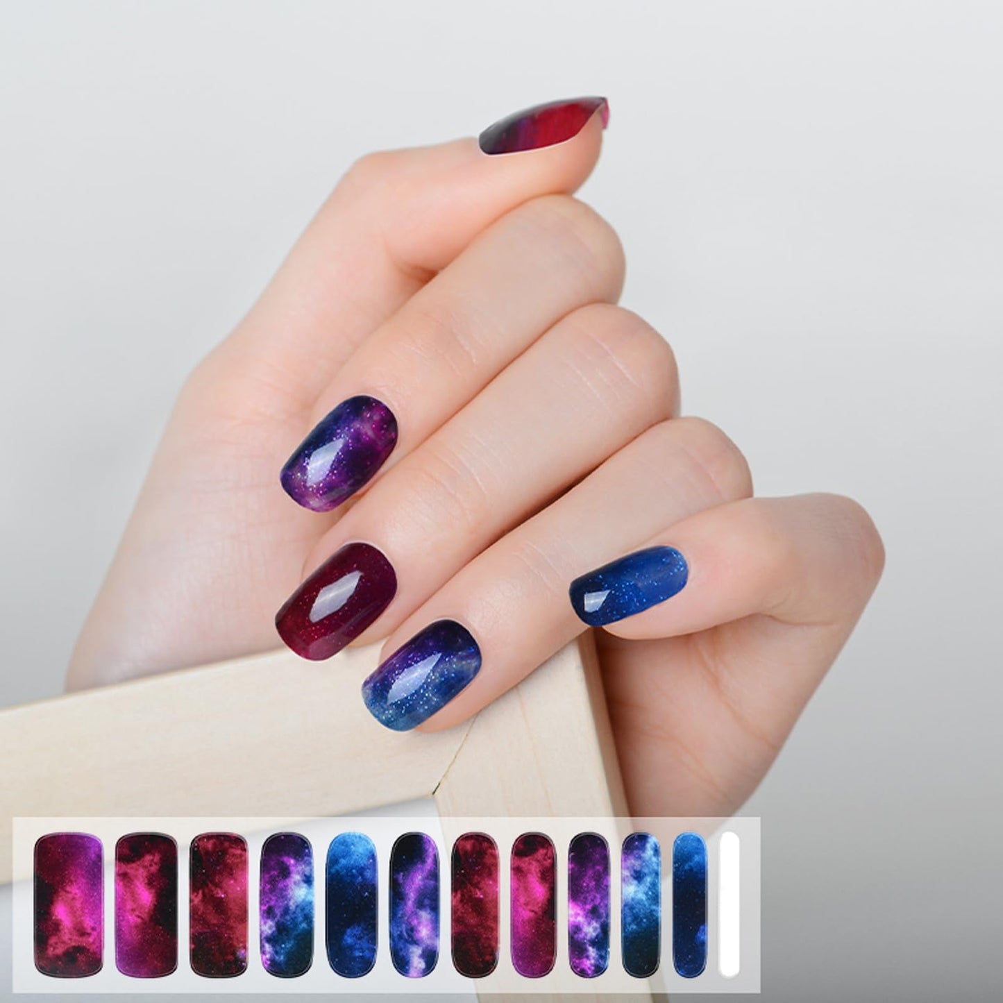 SILPECWEE Semi Cured Gel Nail Strips (Galaxy, Starry Sky Star - 22PCS), Gel Stickers Full Nail Wraps Need UV Light, Salon Quality & Easy to Use Manicure Sticker Nails for Women Girls