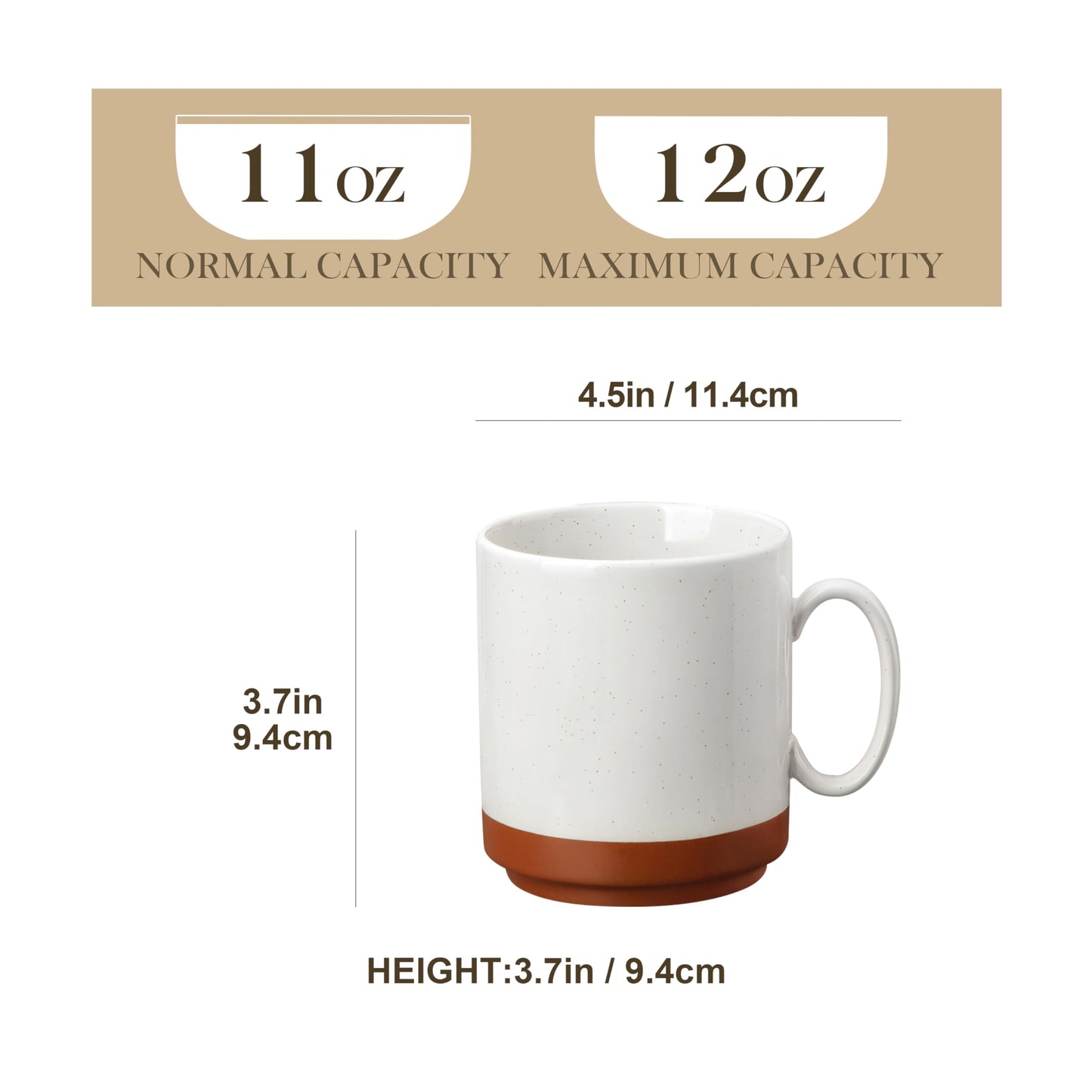 MALACASA 12oz Ceramic Coffee Mugs Set of 4, Stackable Coffee Cups with Straight-Sided Design, Mugs for Coffee, Latte, Tea, Hot Chocolate, Cappuccino and Cocoa, Microwave & Dishwasher Safe, Khaki White