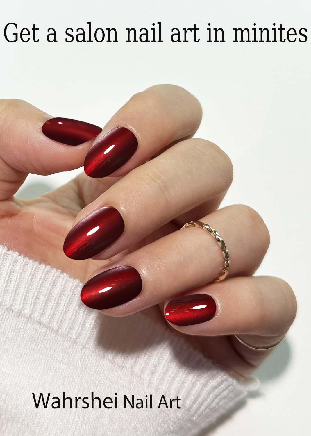 Semi Cured Gel Nail Strips, Burgundy Cat Eye 20pcs Adhesive UV Sticker, Wraps for Home Manicure DIY