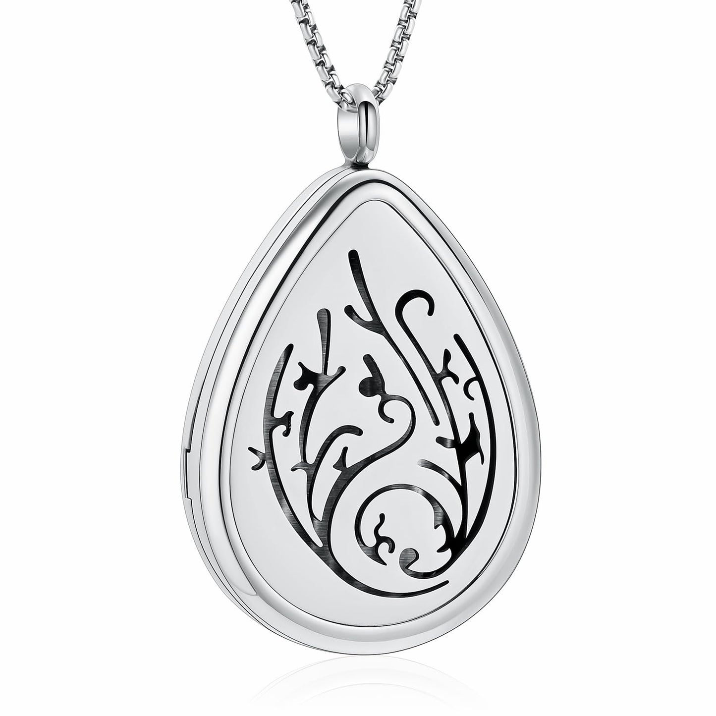 mingkejw Teardrop Essential Oil Diffuser Necklace Aromatherapy Pendant Locket Jewelry Stainless Steel Perfume Necklace| 22’’ Adjustable Chain| 12 Refill Pads| Gift Box