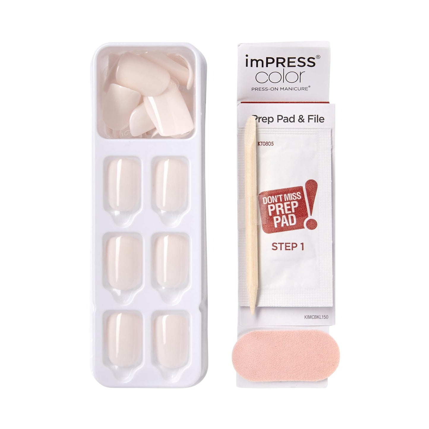 Kiss Impress No Glue Mani Press On Nails, Color, 'Point Pink', Pink, Short Size, Squoval Shape, Includes 30 Nails, Prep Pad, Instructions Sheet, 1 Manicure Stick, 1 Mini File
